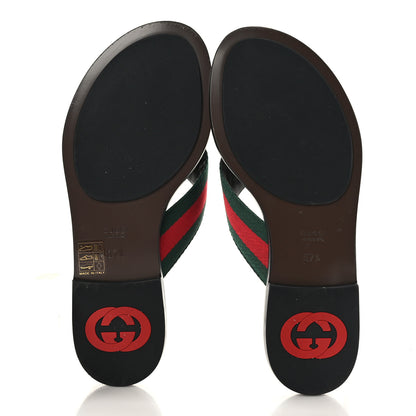 Gucci Nylon Calfskin Web GG Monogram Womens Thong Sandals 37.5 Green Red Cocoa 5 of 7