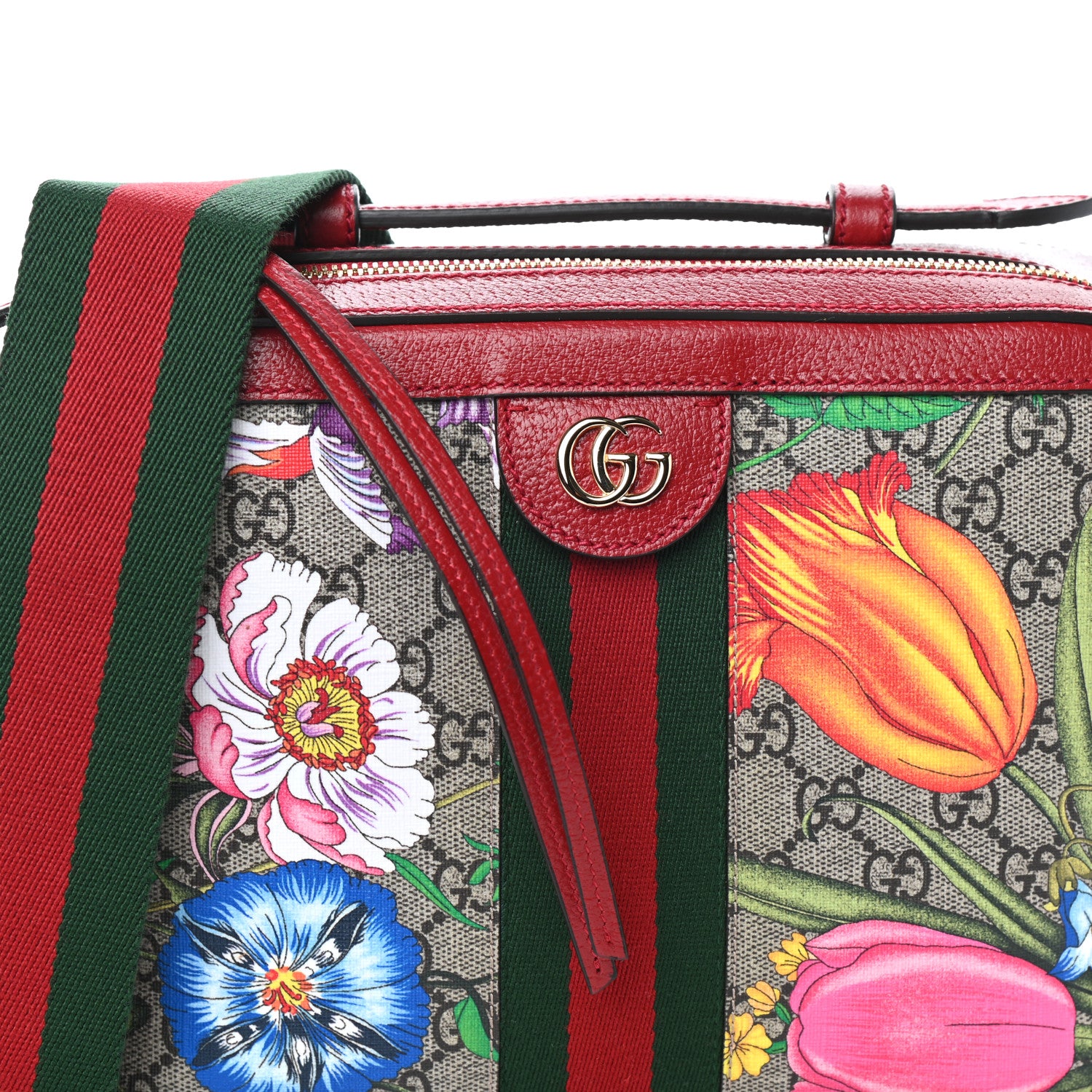 Gucci GG Supreme Monogram Flora Web Small Ophidia Top Handle Shoulder Bag Hibiscus Red 7 of 9