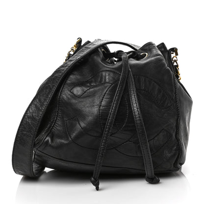 Chanel Lambskin CC Stitched Drawstring Bucket Bag Black 3 of 9