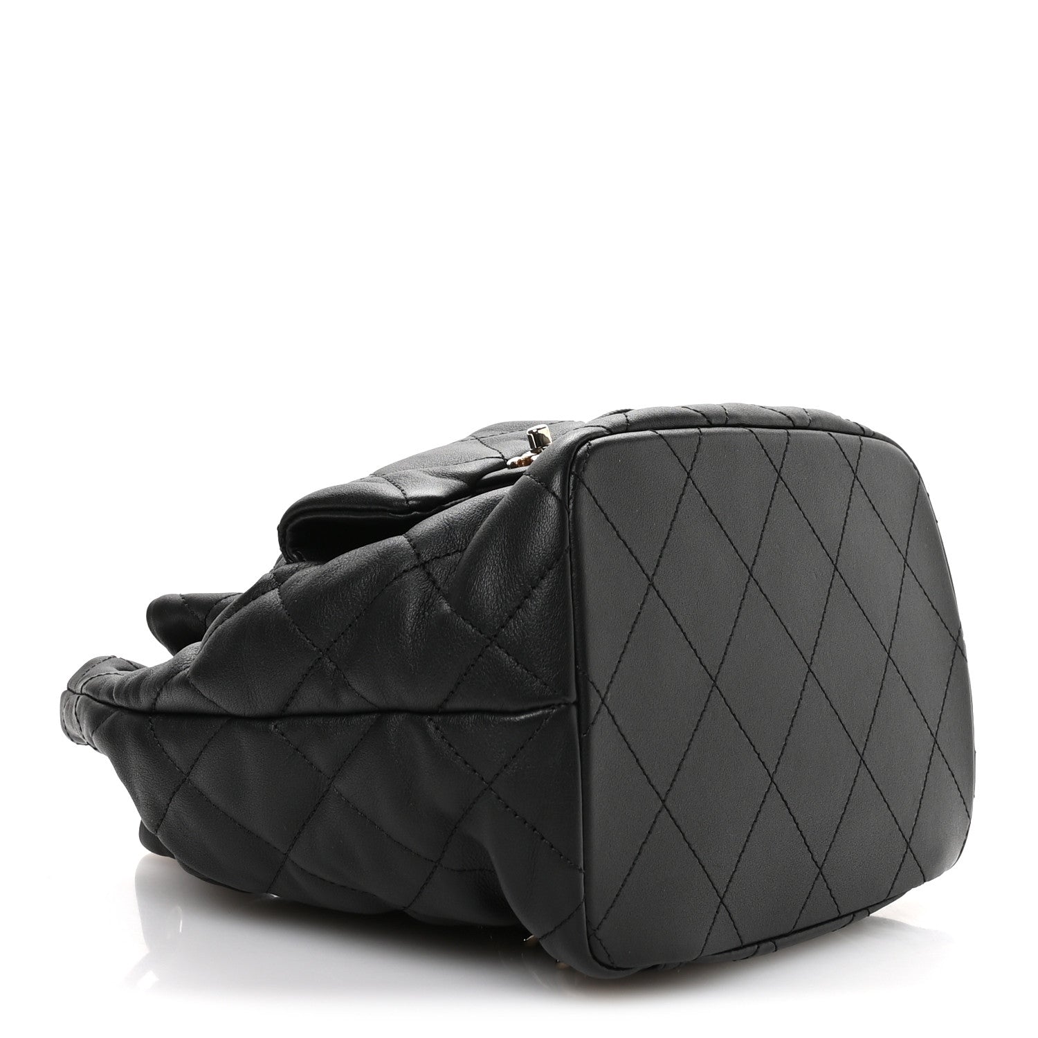 Chanel Lambskin Quilted Double Pocket Drawstring Backpack Black 4 of 10