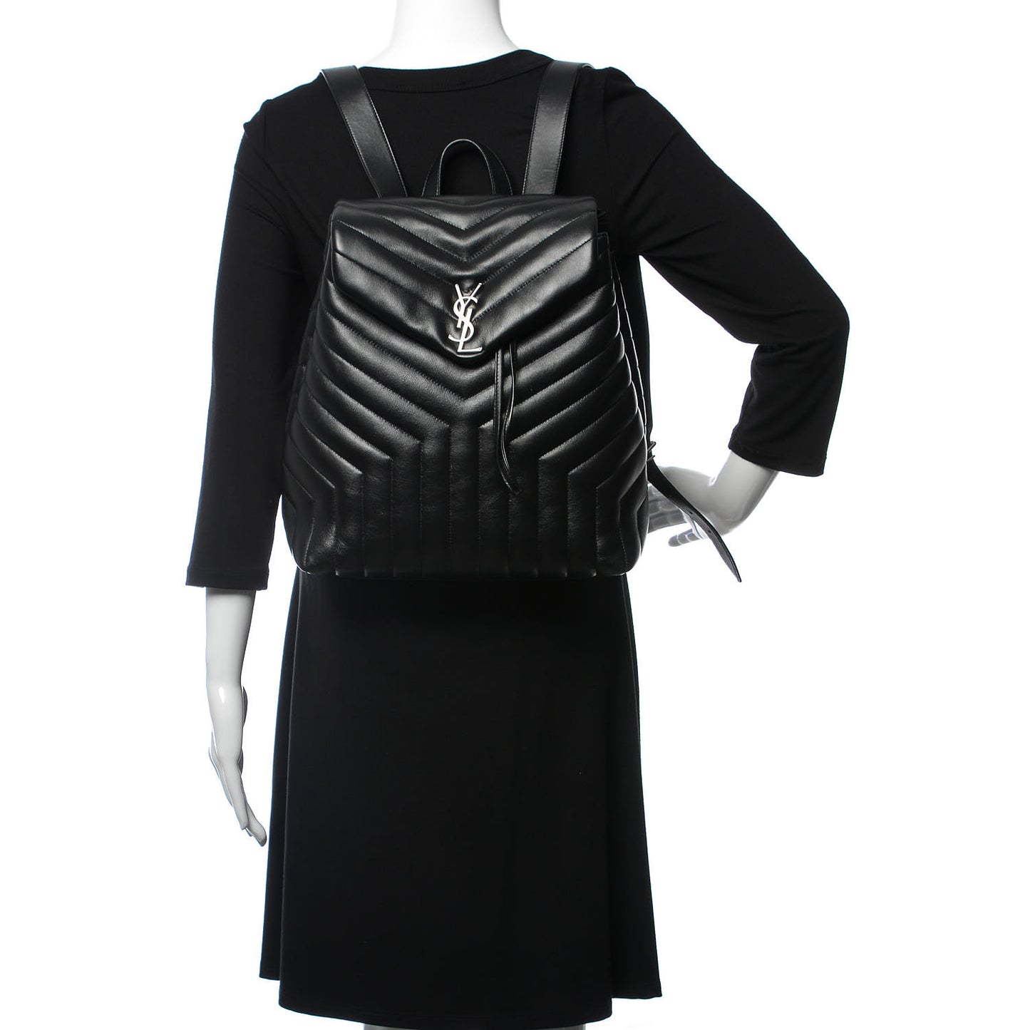 Calfskin Y Quilted Monogram Medium Loulou Backpack Black