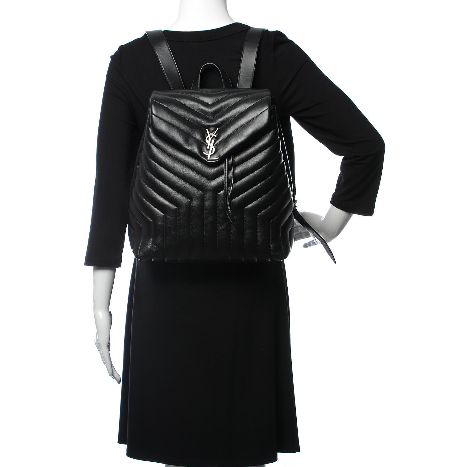 Saint Laurent Calfskin Y Quilted Monogram Medium Loulou Backpack Black 2 of 10