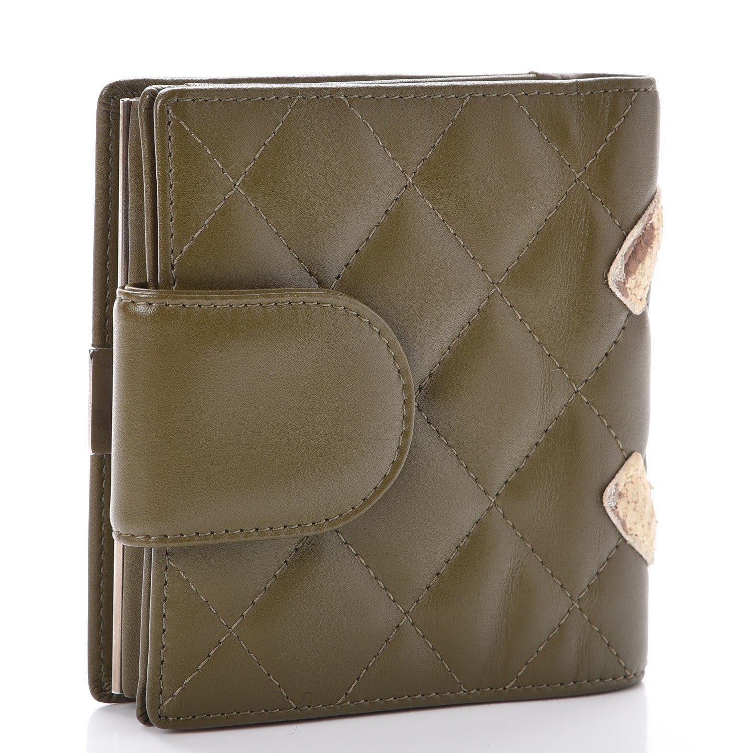 Chanel Calfskin Python Quilted Cambon Bi-Fold Wallet Khaki 3 of 12
