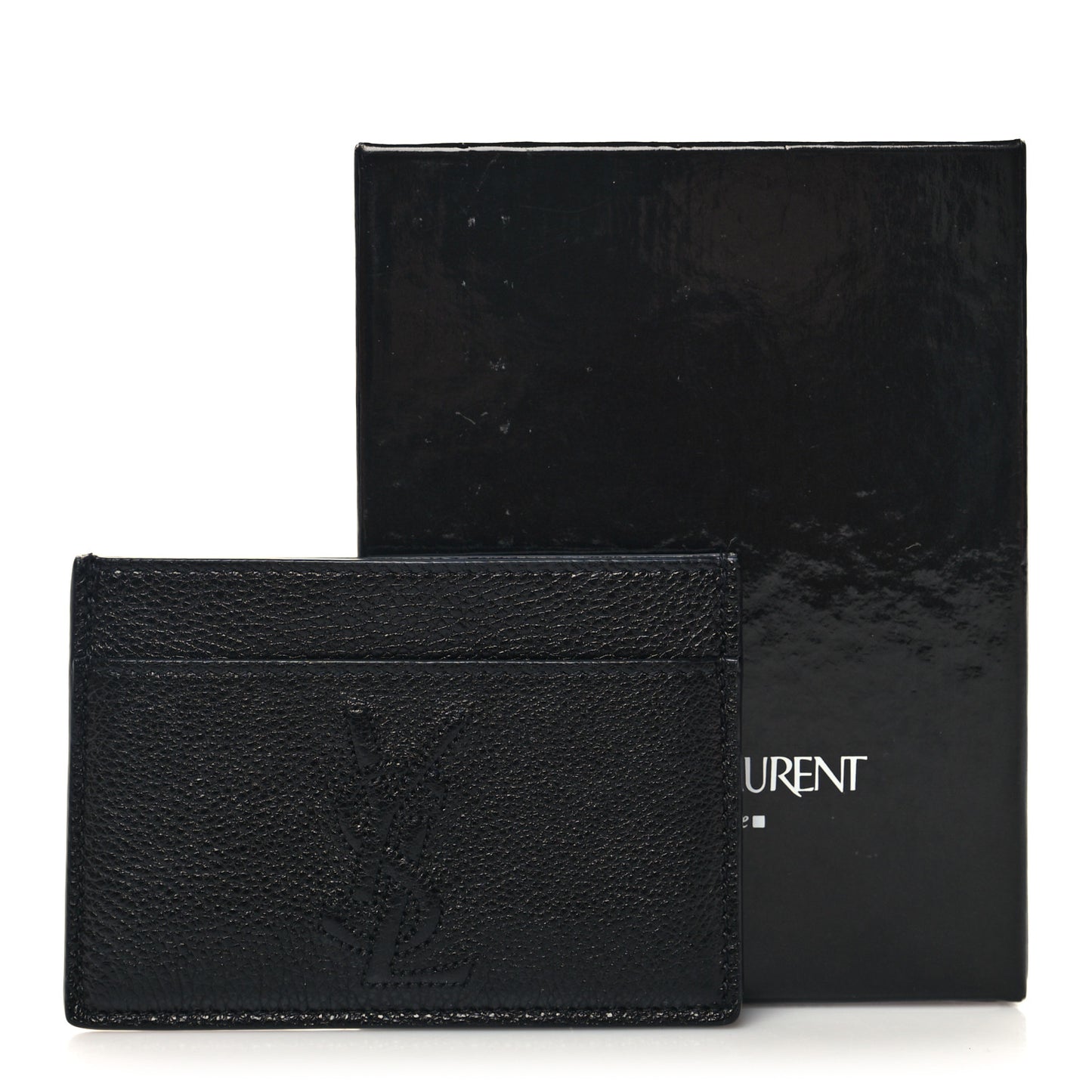 Grained Calfskin Monogram Credit Card Case Black