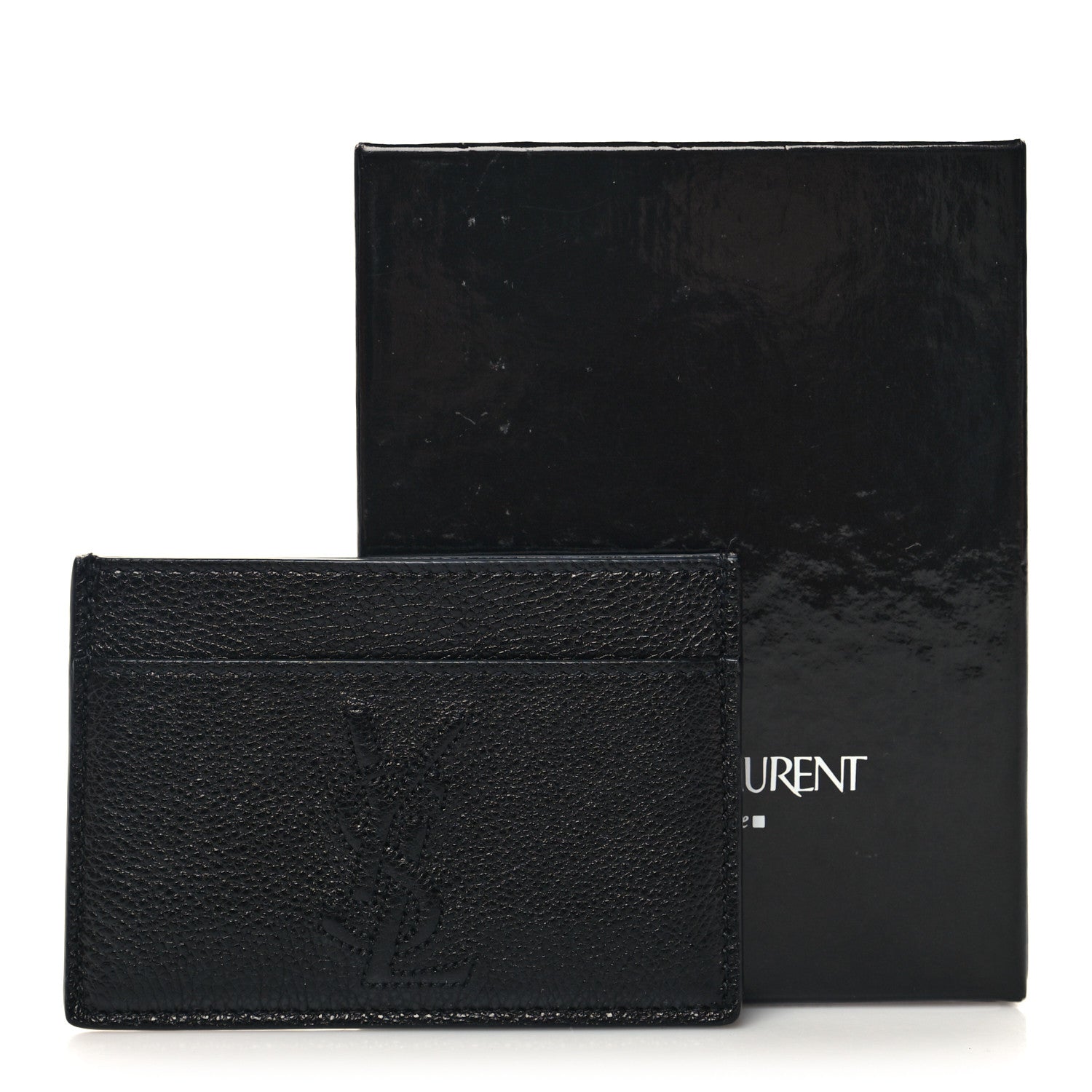 Saint Laurent Grained Calfskin Monogram Credit Card Case Black 9 of 9