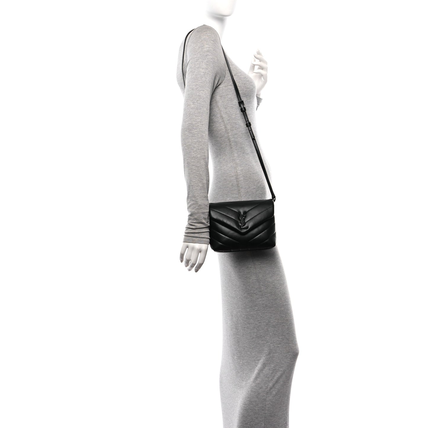 Calfskin Y Quilted Monogram Monochrome Toy Loulou Crossbody Bag Black