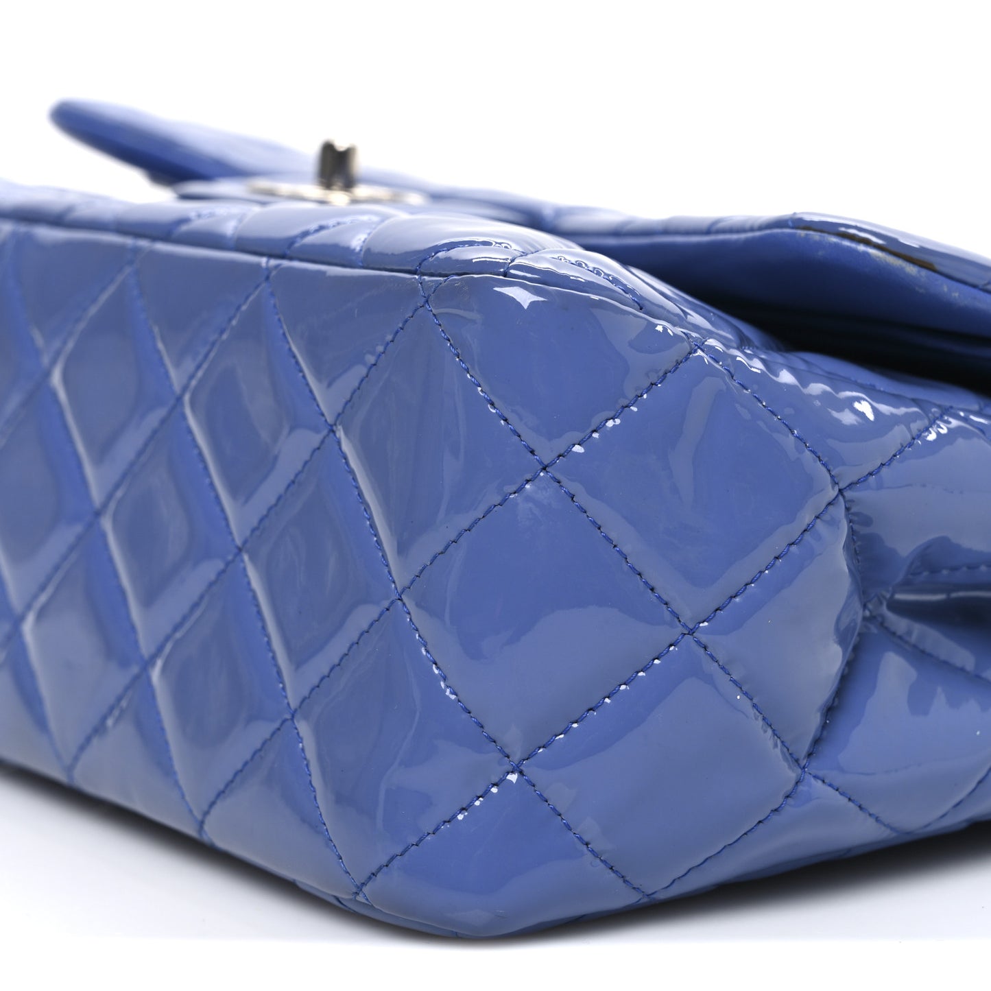 Patent Calfskin Quilted Jumbo Double Flap Blue