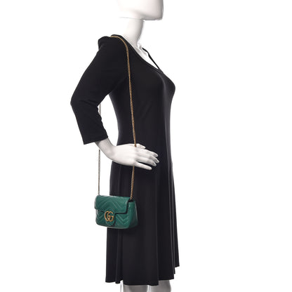 Gucci Calfskin Matelasse Super Mini GG Marmont Shoulder Bag Emerald Green 2 of 11