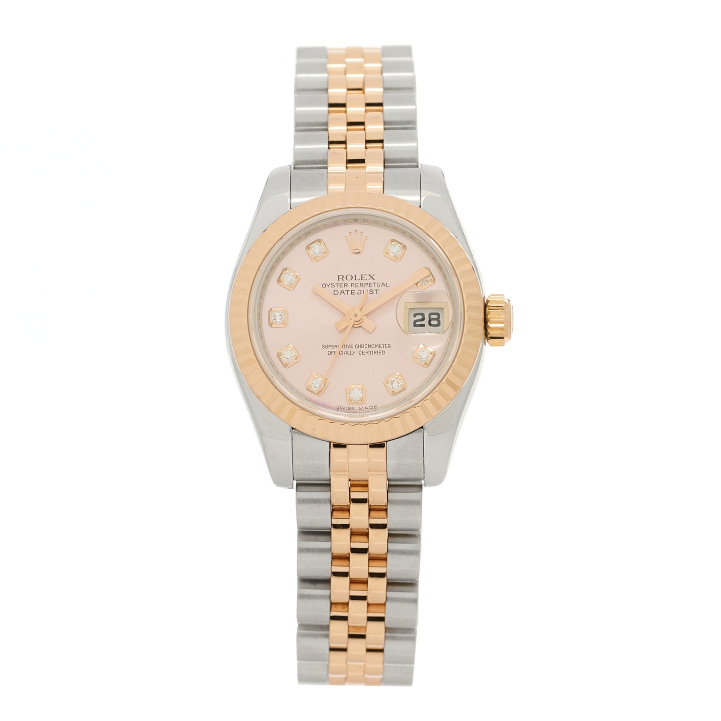 Stainless Steel 18K Everose Gold Diamond 26mm Oyster Perpetual Datejust Watch Pink 179171