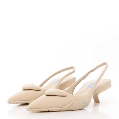 Prada Spazzolato Triangle Logo Pointed Toe 45mm Slingback Pumps 36 Deserto 3 of 15