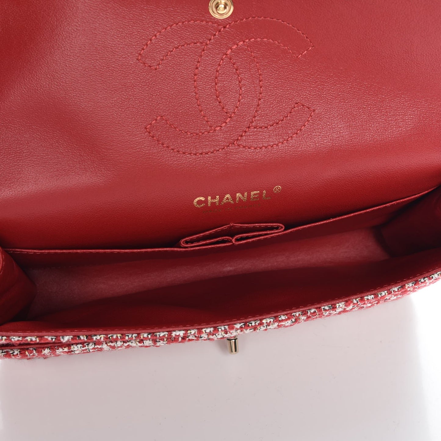 Tweed Quilted Medium Double Flap Red