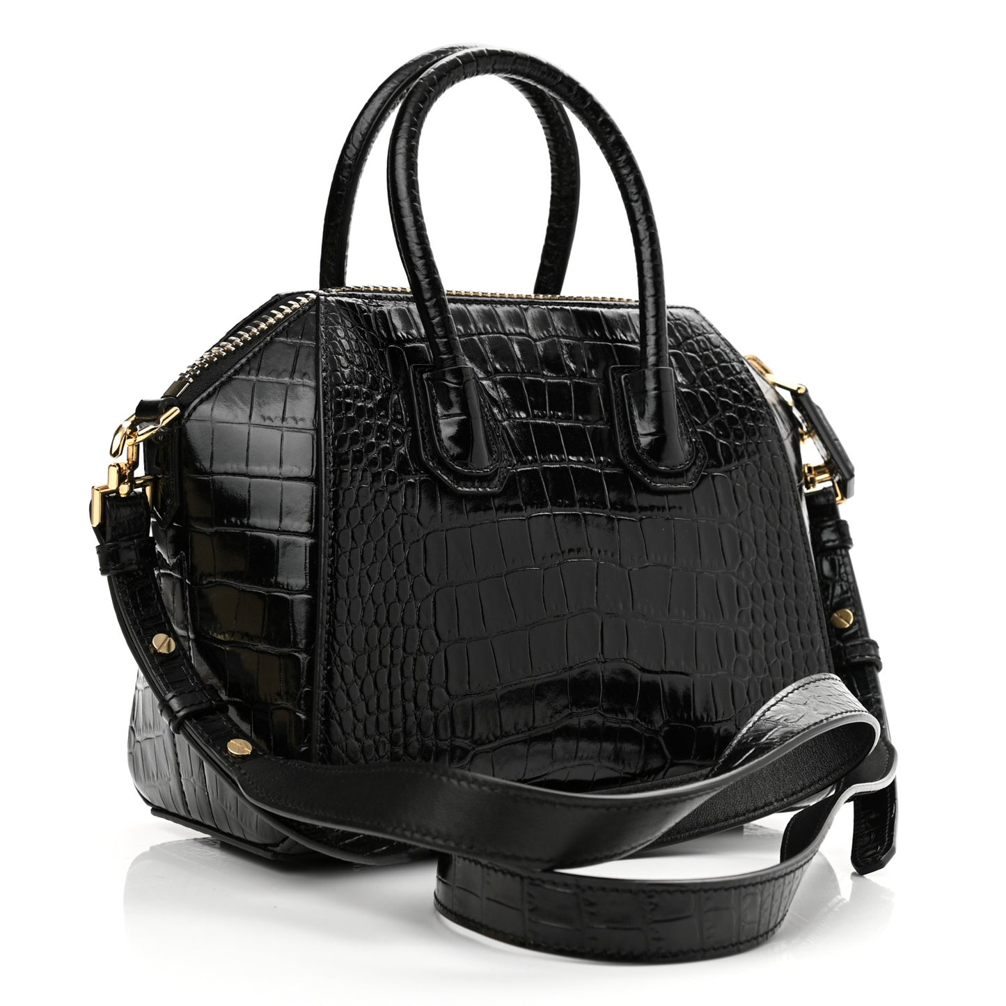 Calfskin Crocodile Embossed Mini Antigona Black