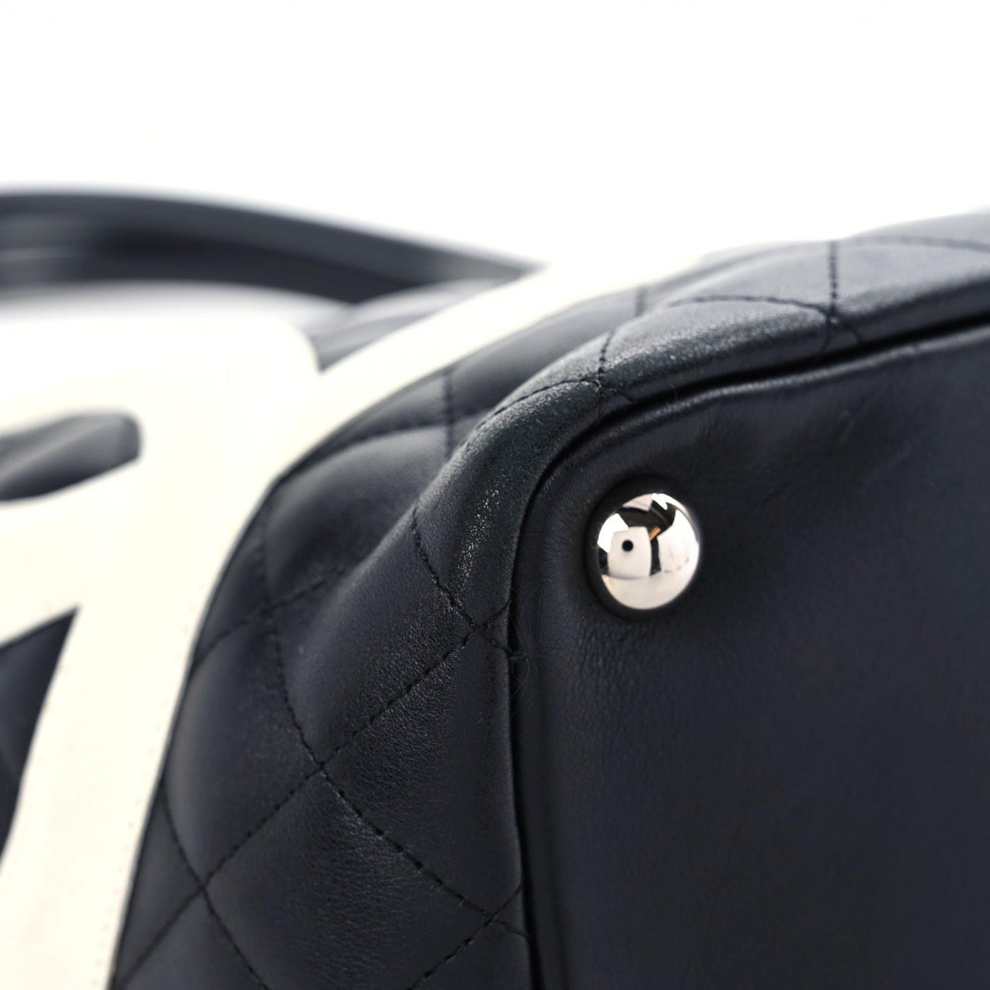 Calfskin Quilted Large Cambon Tote Black White