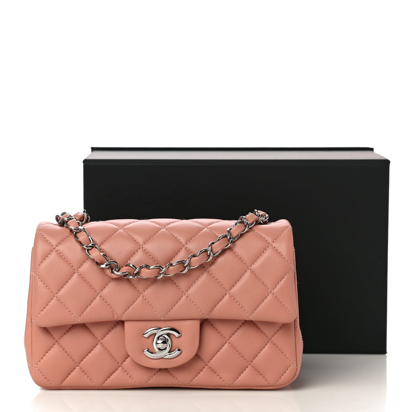 Lambskin Quilted Mini Rectangular Flap Dark Pink