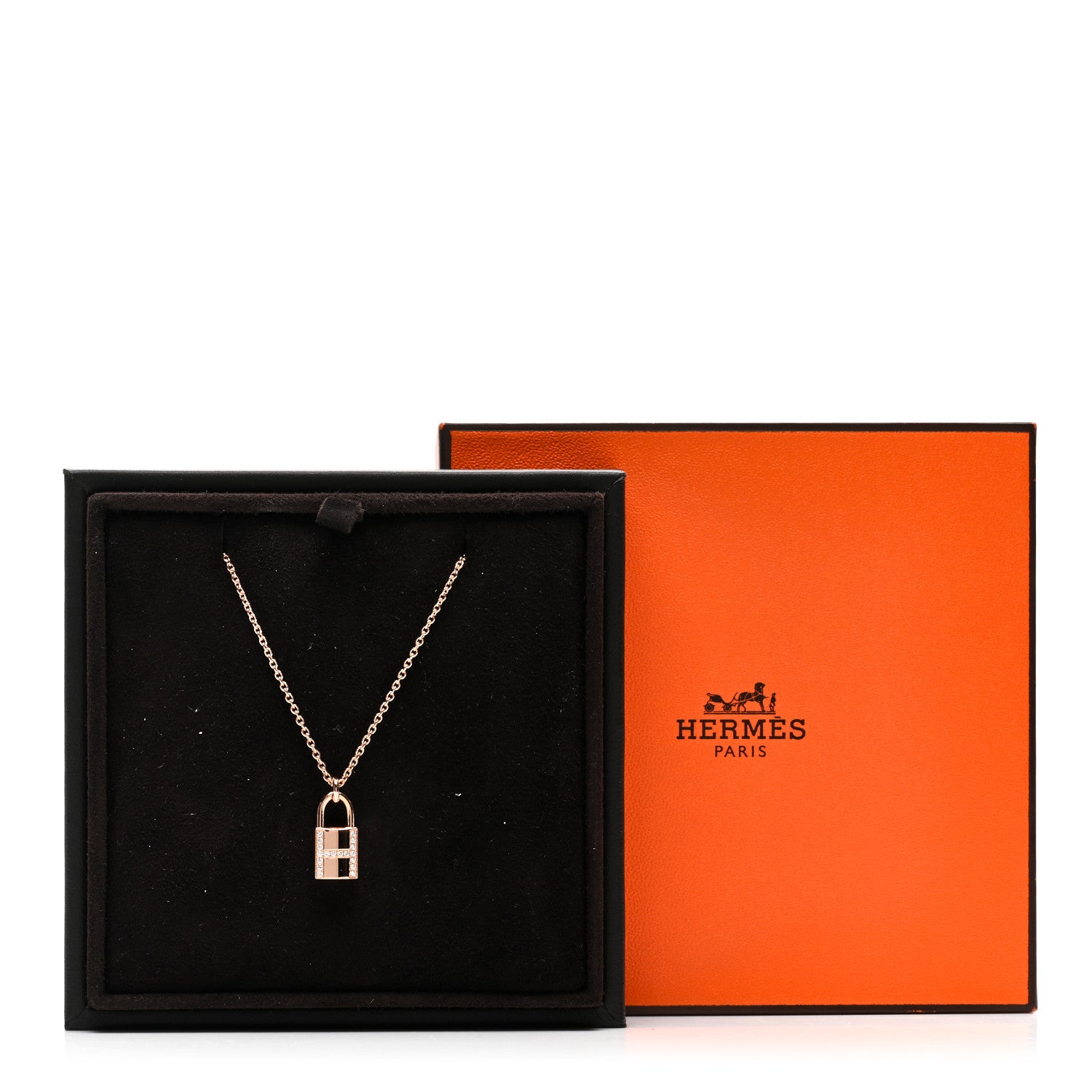 Hermes 18K Rose Gold Diamond Amulettes Cadenas Pendant Necklace 5 of 5