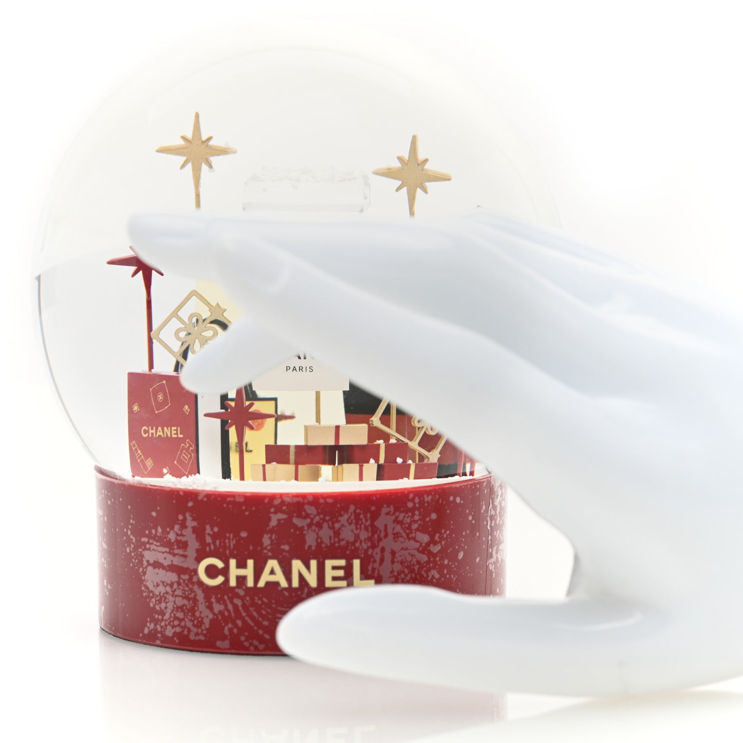 Glass N°5 Perfume Bottle Snow Globe Red