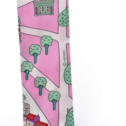 Hermes Silk Les Nouveaux Amoureux de Paris Twilly Rose Buvard White Vert 3 of 4