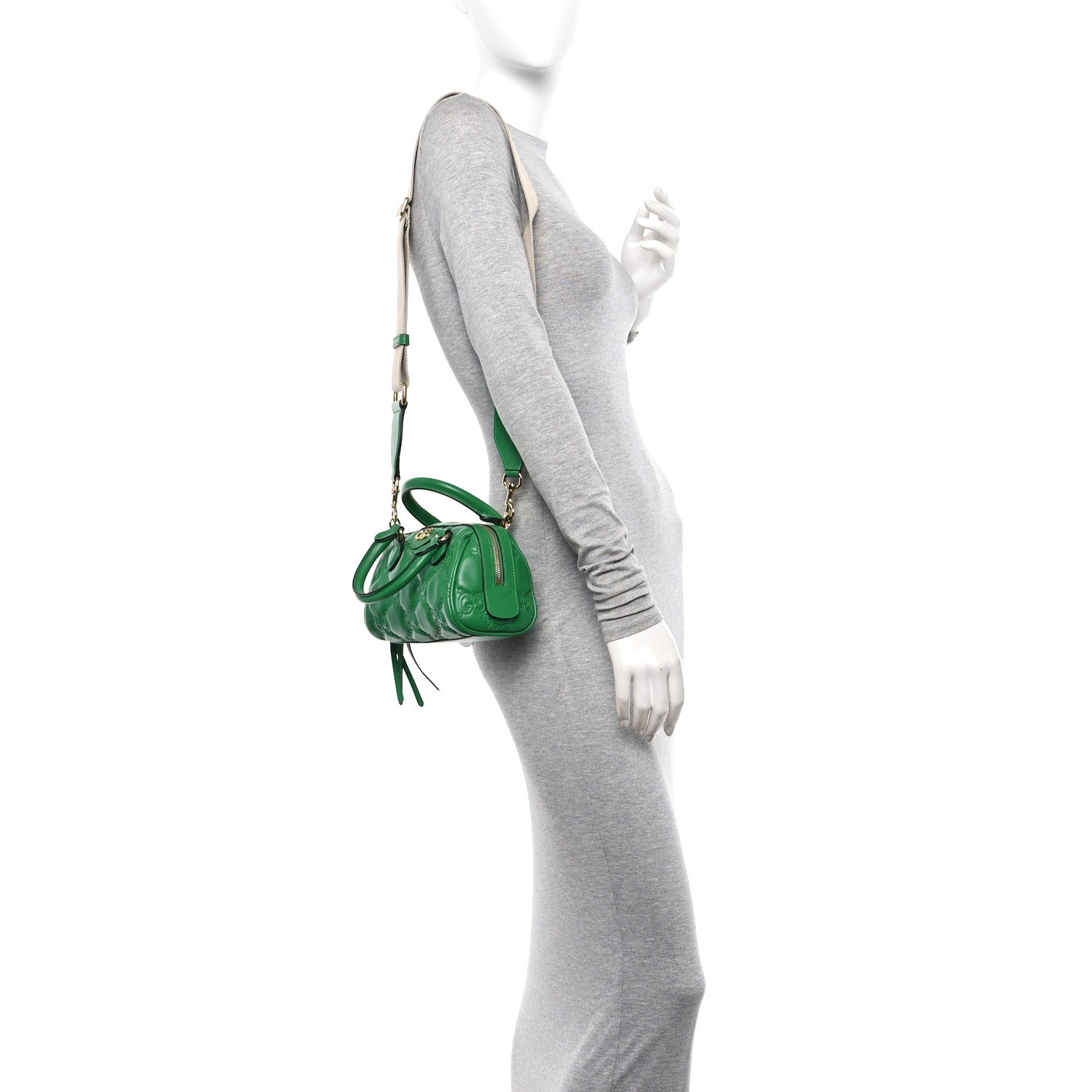 Gucci Calfskin GG Matelasse Mini Bowler Bag Spring Green Natural 3 of 9