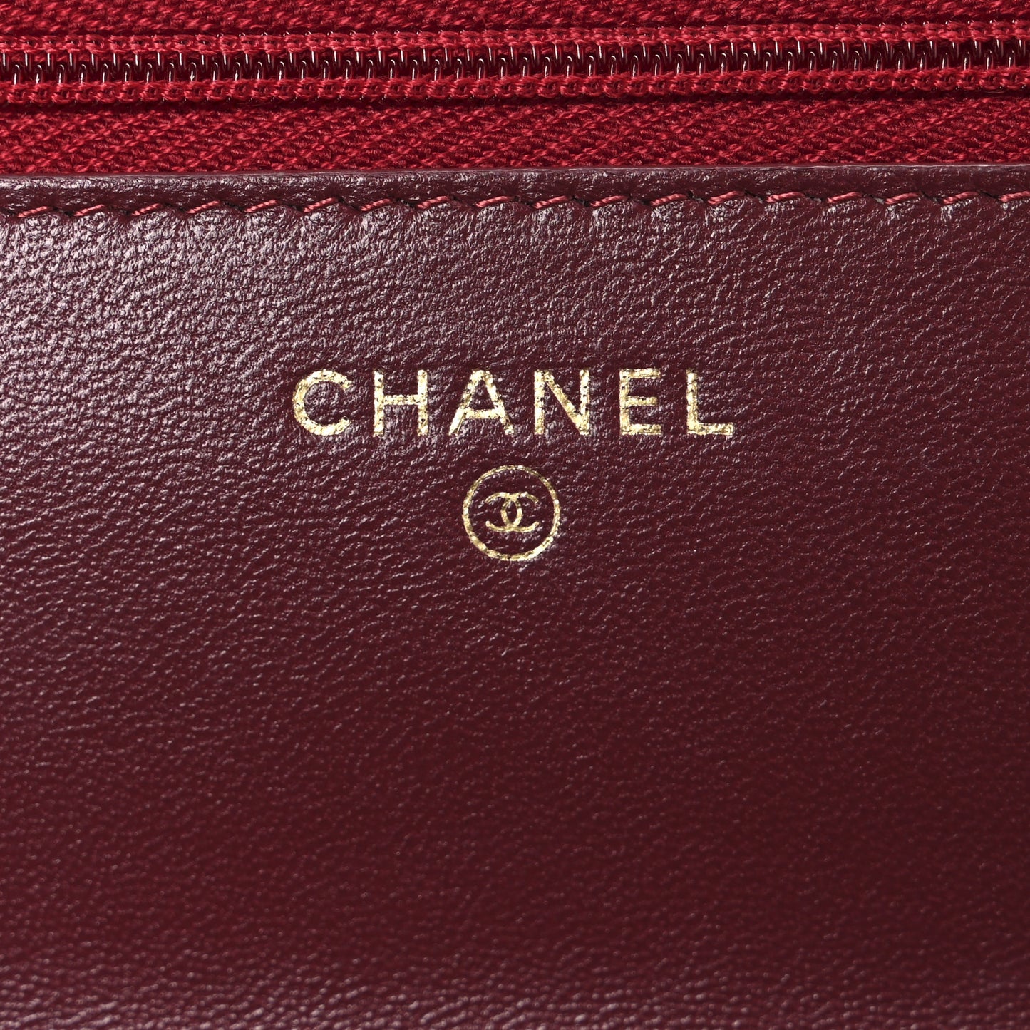 Lambskin Quilted Wallet On Chain WOC Dark Red