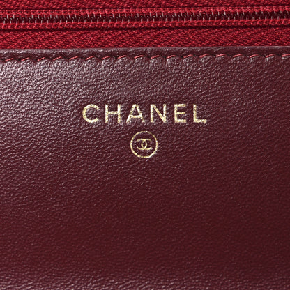 Chanel Lambskin Quilted Wallet On Chain WOC Dark Red 6 of 14
