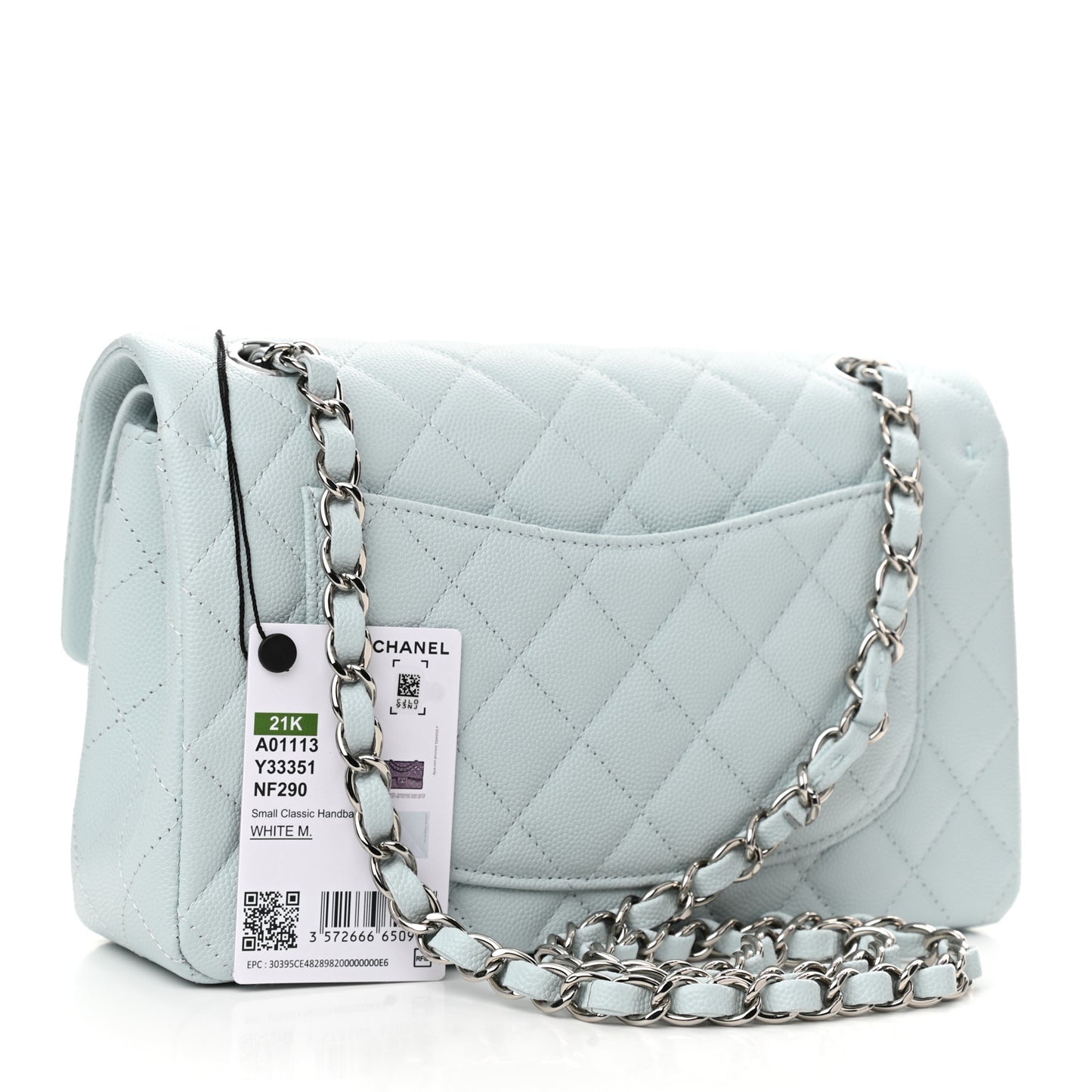 Caviar Quilted Small Double Flap Light Blue