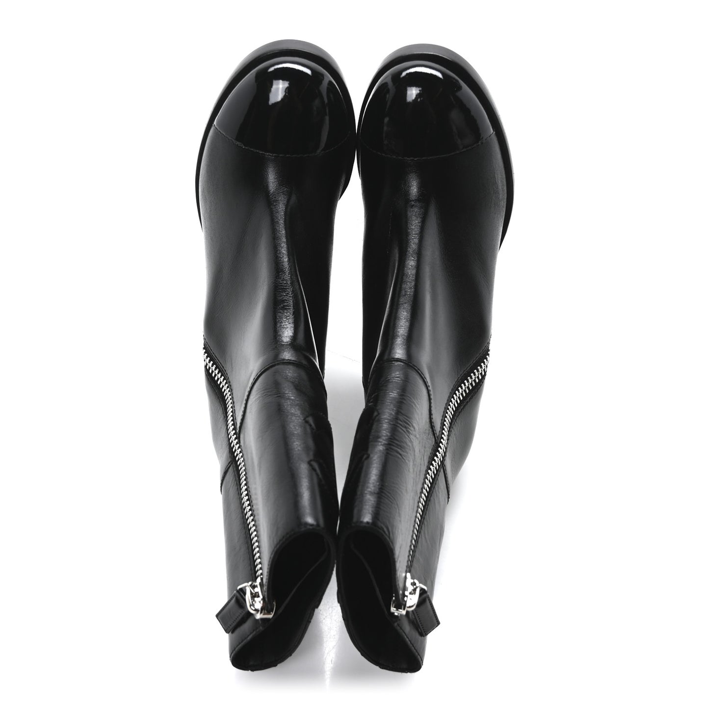 Calfskin Patent Quilted Cap Toe CC Boots 37 Black