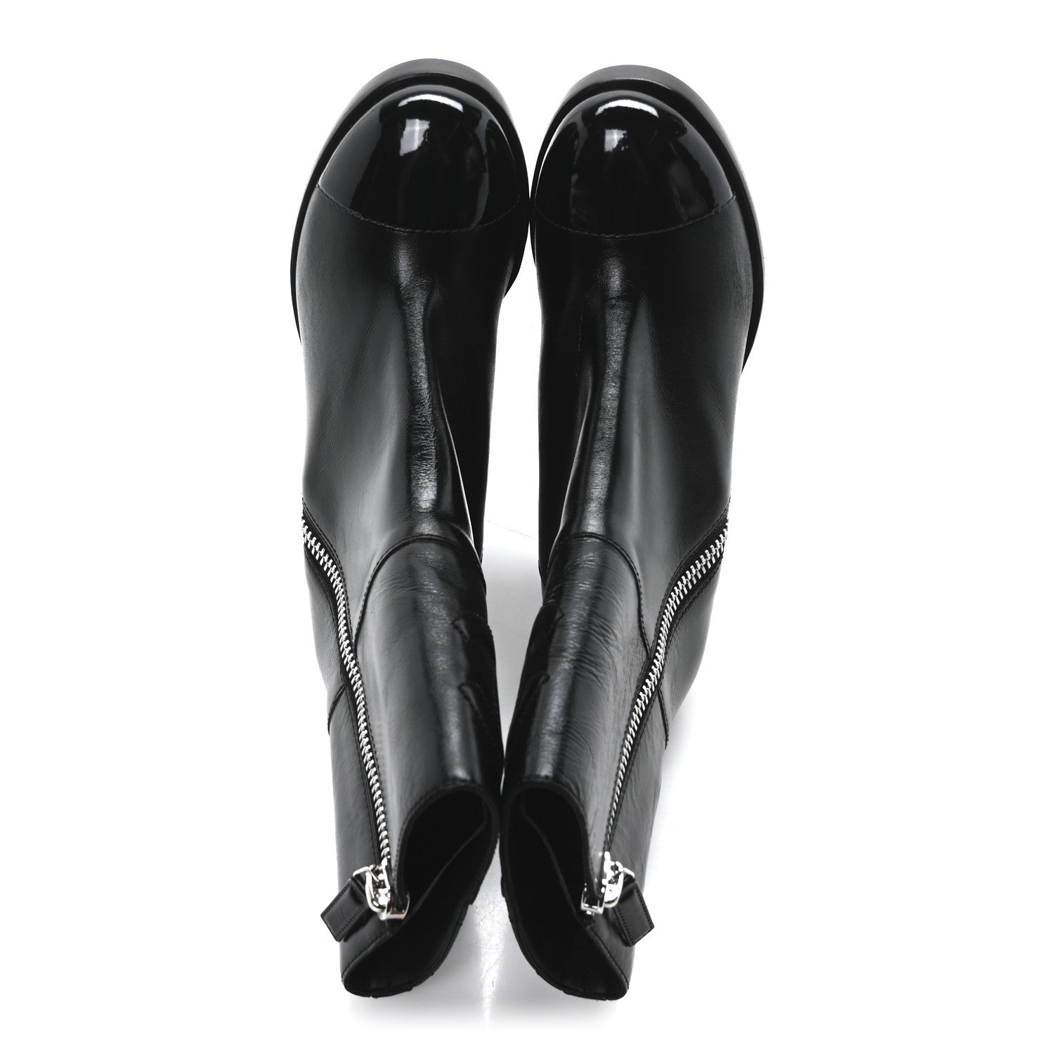 Chanel Calfskin Patent Quilted Cap Toe CC Boots 37 Black 2 of 8