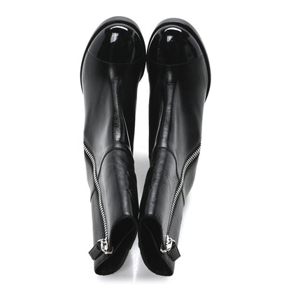 Chanel Calfskin Patent Quilted Cap Toe CC Boots 37 Black 2 of 8