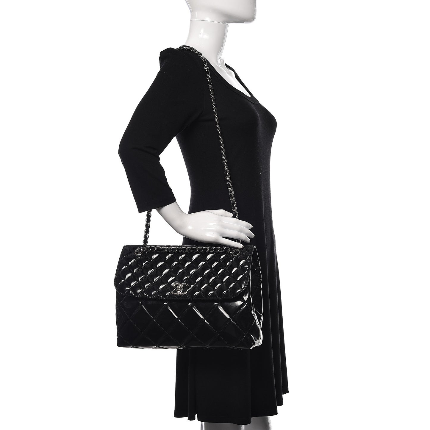 Vinyl Quilted In the Business Flap Bag Black