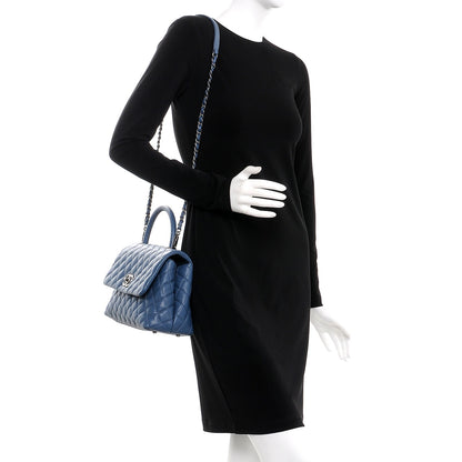 Chanel Caviar Quilted Small Coco Handle Flap Blue 2 of 7