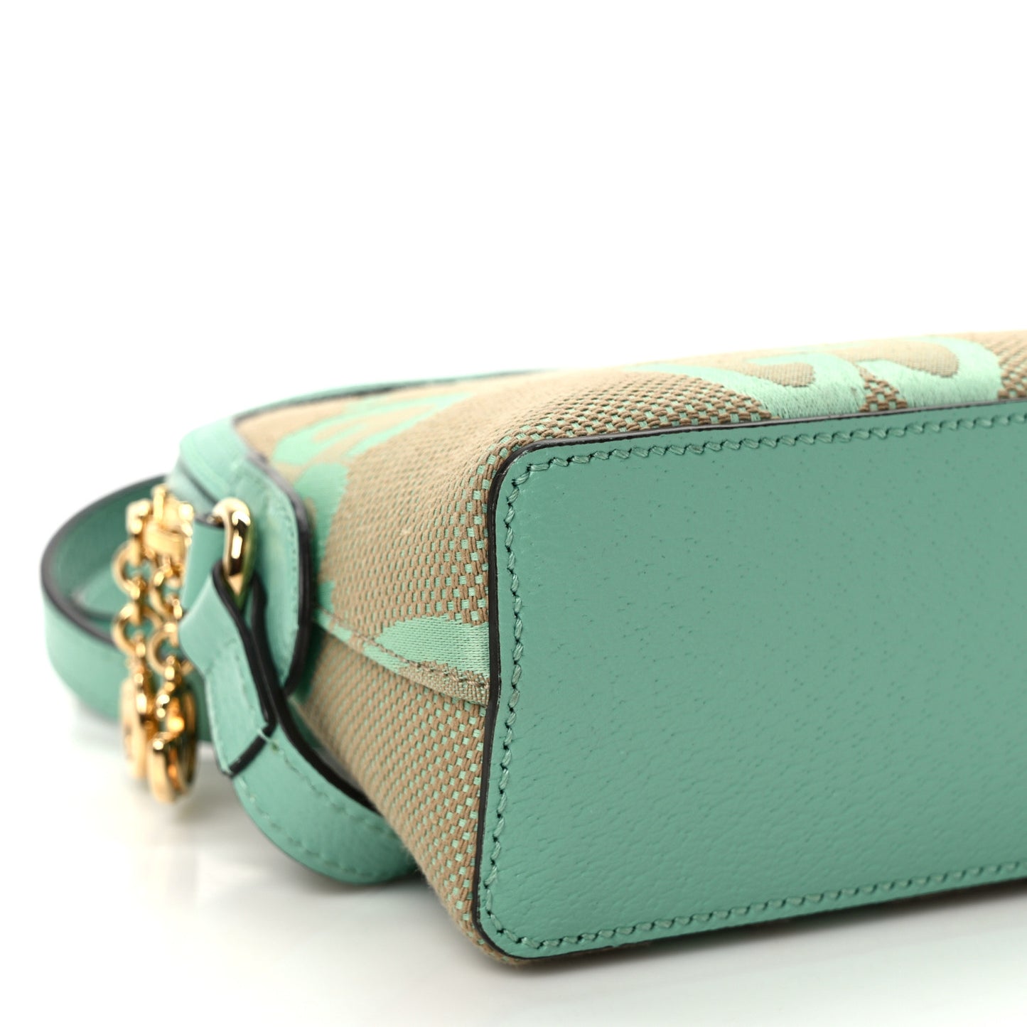 Monogram Jumbo GG Textured Dollar Calfskin Small Ophidia Dome Shoulder Bag Beige Pepperlight Mint