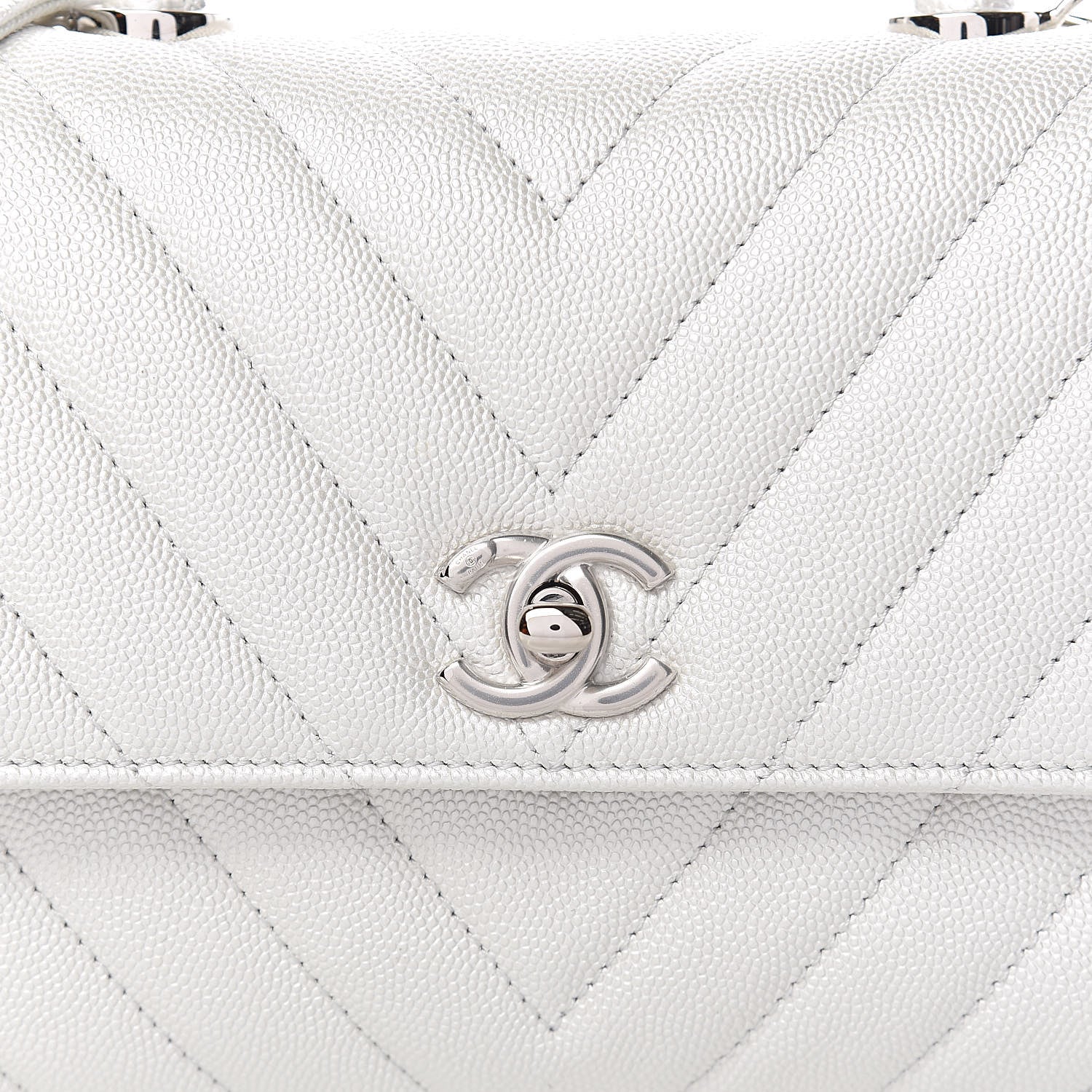 Chanel Iridescent Caviar Chevron Quilted Mini Coco Handle Flap White 10 of 11