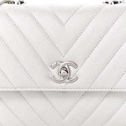Chanel Iridescent Caviar Chevron Quilted Mini Coco Handle Flap White 10 of 11