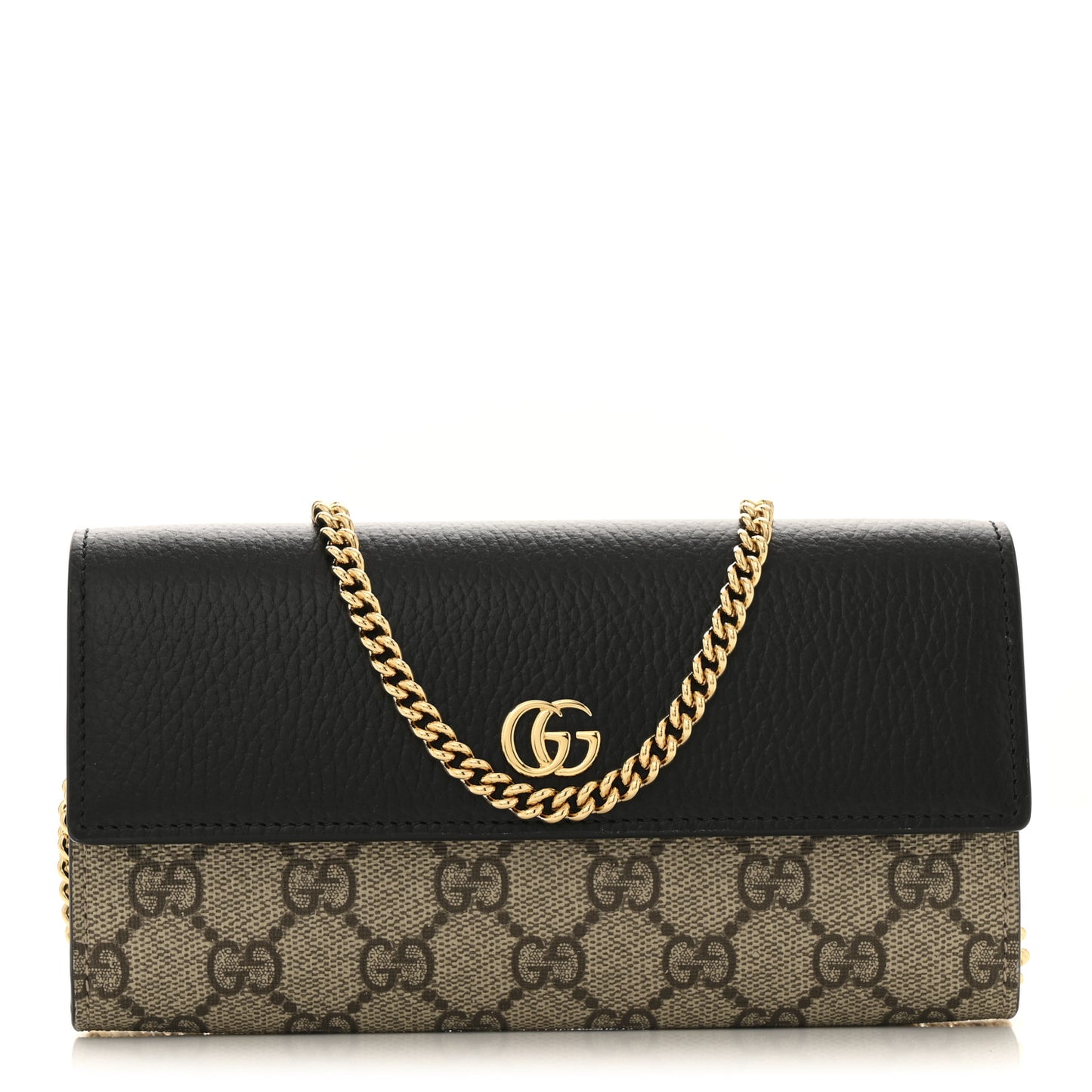 Dollar Calfskin GG Supreme Monogram Petite GG Marmont Wallet Chain Bag Black Beige Ebony