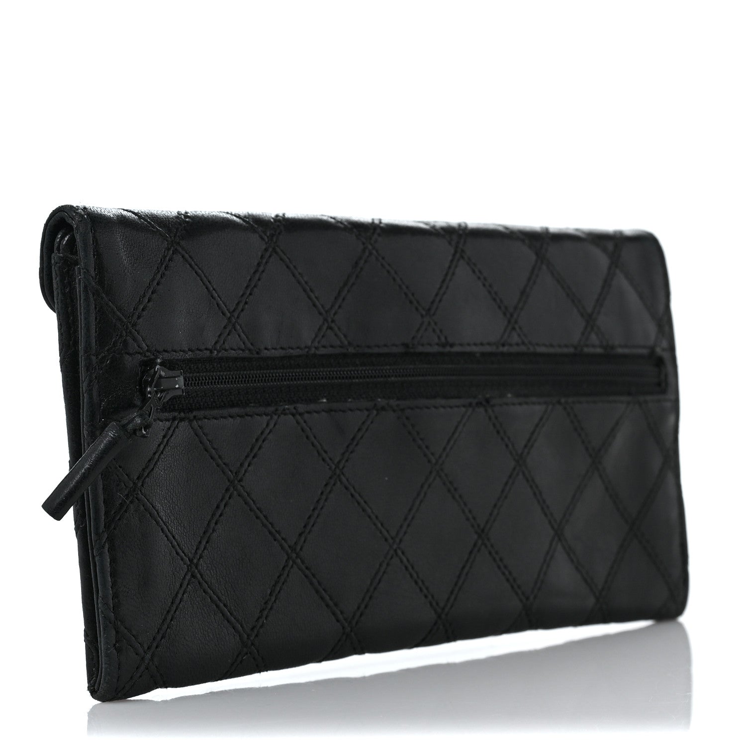 Chanel Lambskin Diamond Stitched Envelope Long Flap Wallet Black 3 of 11
