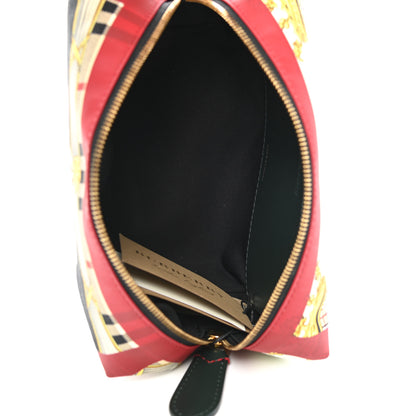 Burberry Canvas Vintage Check Printed Silk Washbag Dark Forest Green Burgundy 5 of 9