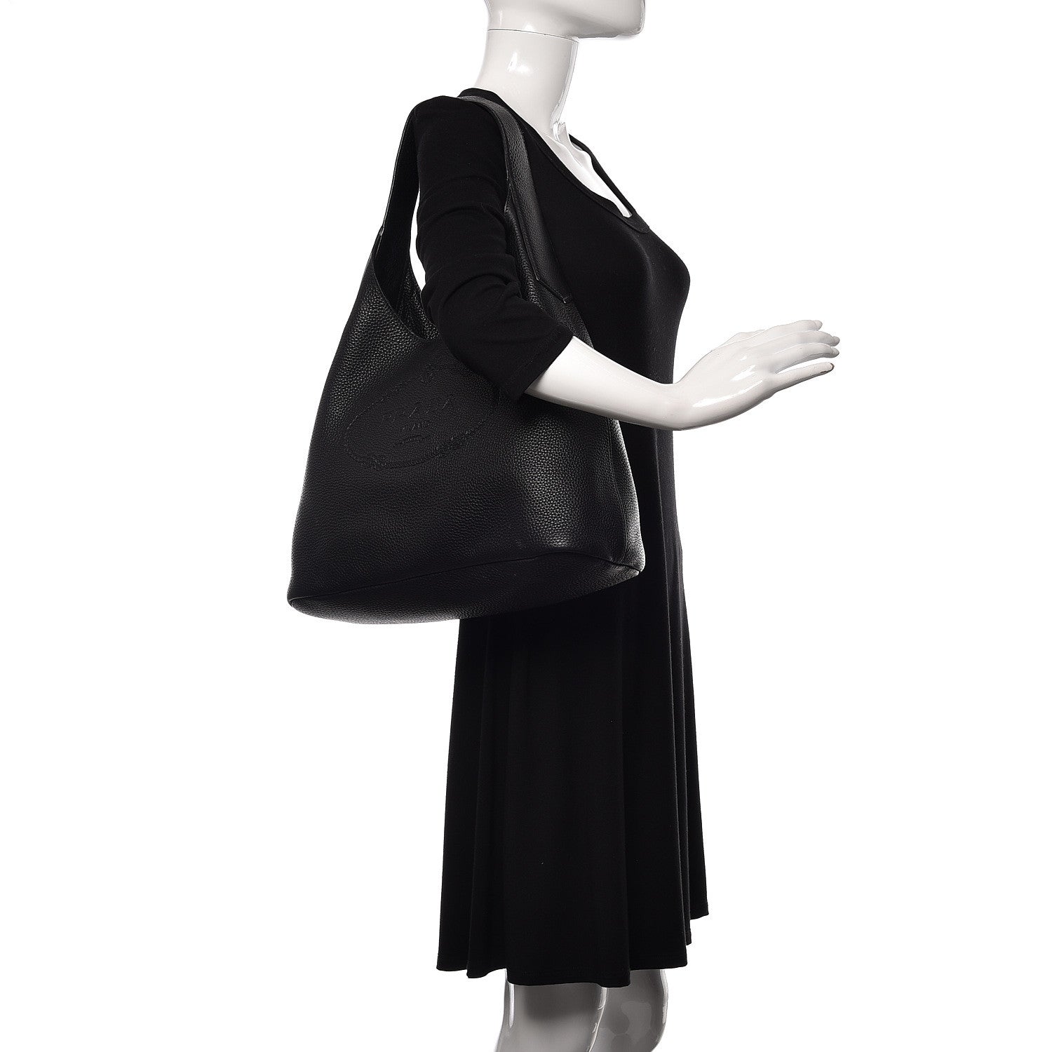 Prada Vitello Daino Embossed Logo Hobo Black 2 of 13