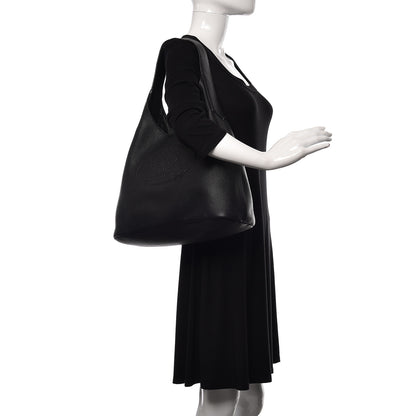 Prada Vitello Daino Embossed Logo Hobo Black 2 of 6