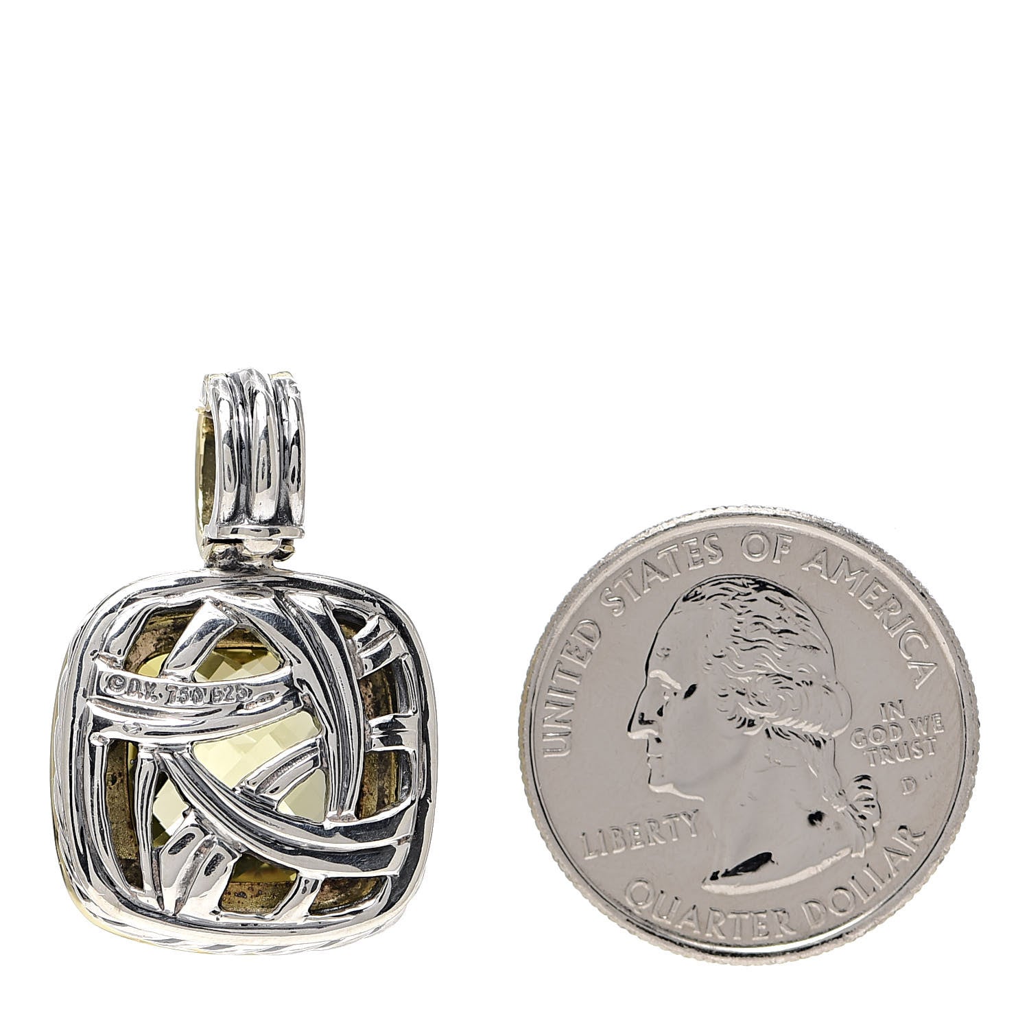 David Yurman Sterling Silver 18K Yellow Gold Lemon Citrine 14mm Albion Enhancer Pendant 2 of 3