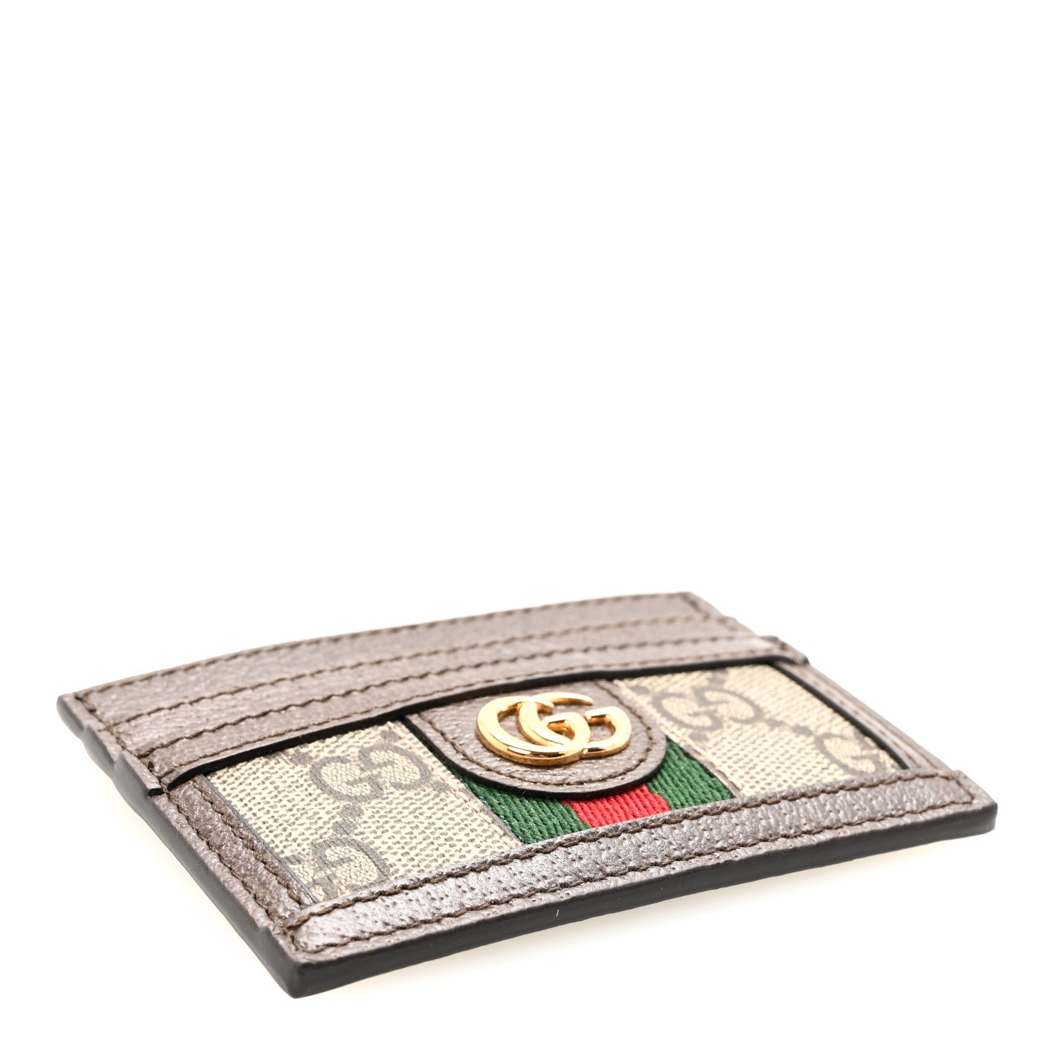 Gucci GG Supreme Monogram Textured Dollar Calfskin Ophidia Card Holder Beige Ebony New Acero 4 of 6
