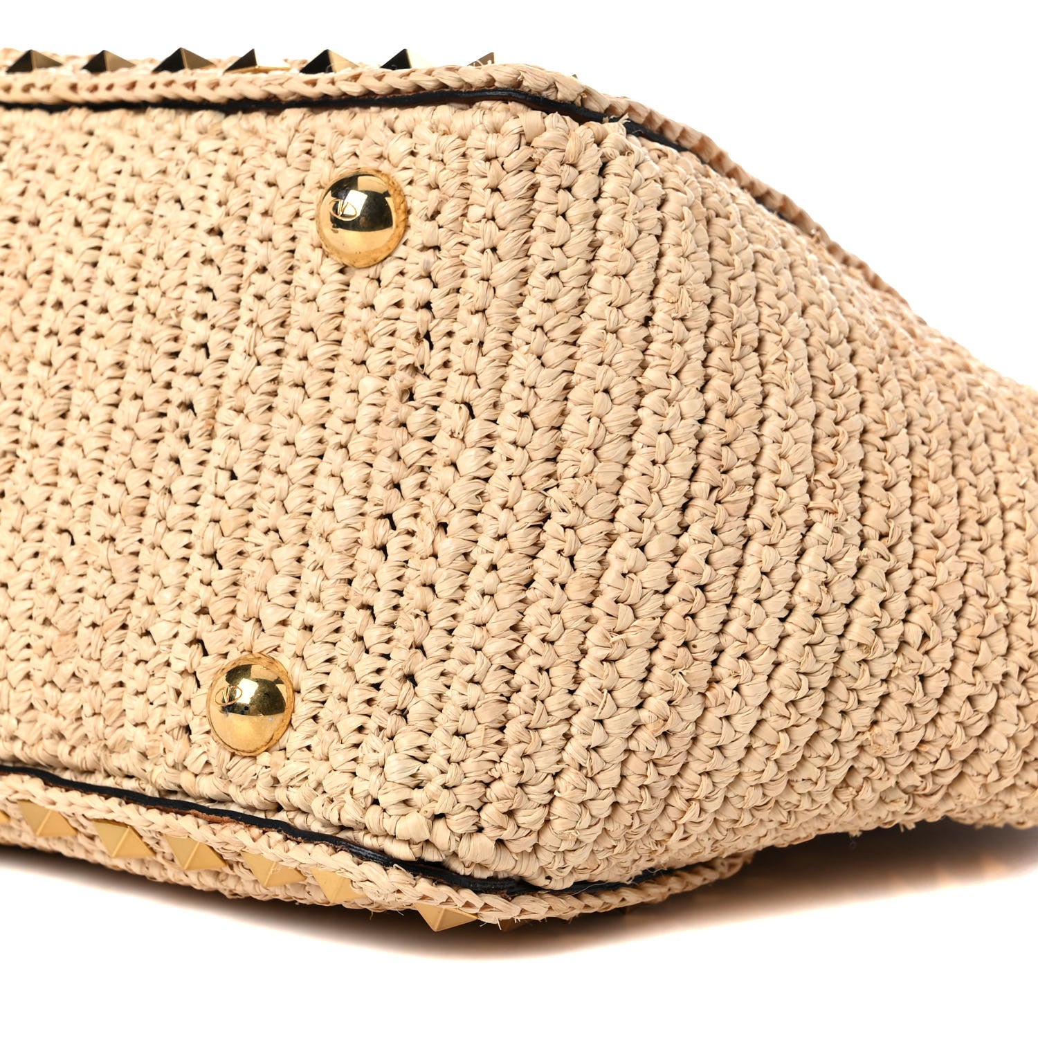 Valentino Garavani Raffia Calfskin Small Rockstud Tote Naturale Saddle Brown 8 of 8