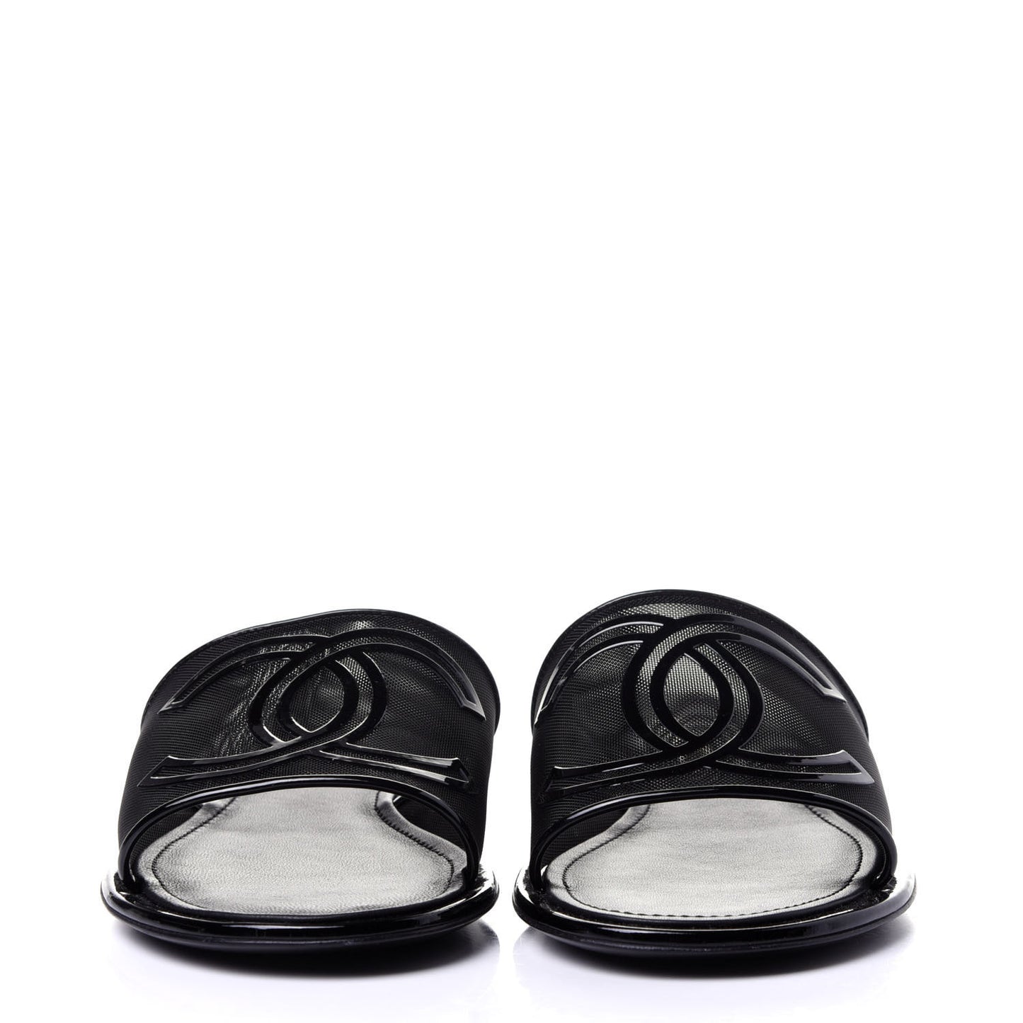 Mesh Patent Calfskin CC Mules 41 Black