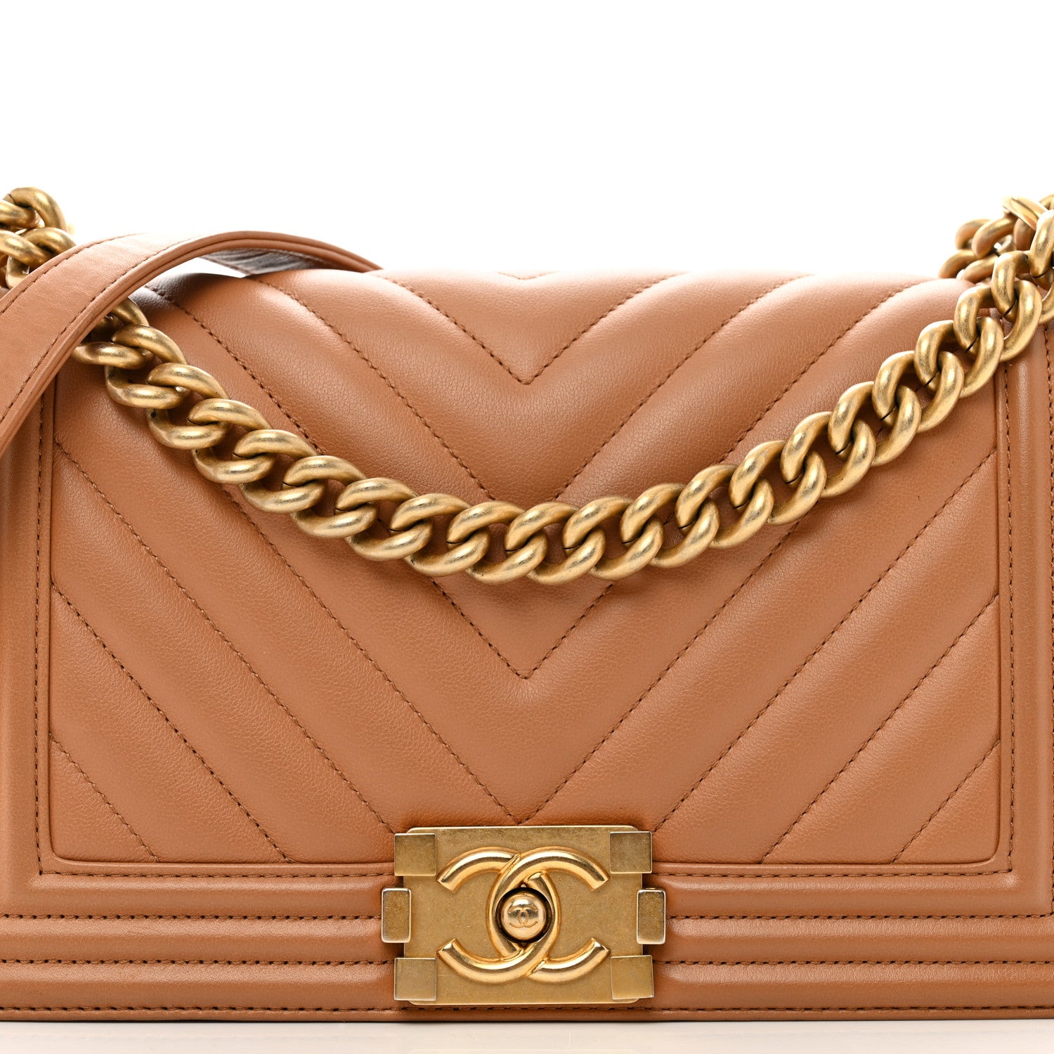 Chanel Calfskin Chevron Quilted Medium Boy Flap Beige 5 of 10
