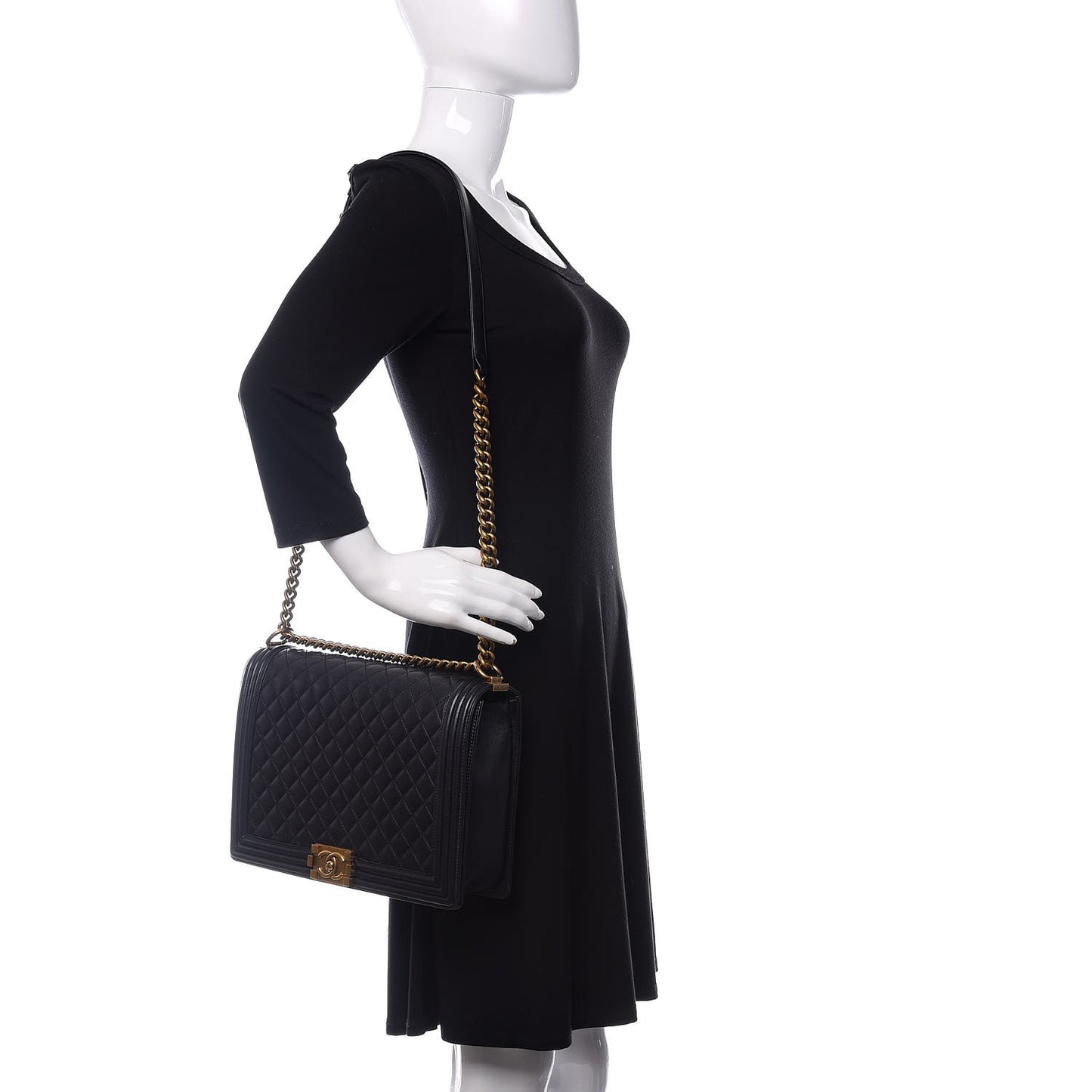 Metallic Lambskin Quilted Large Boy Flap Black