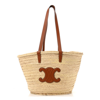 Celine Raffia Calfskin Triomphe Medium Panier Tan 1 of 10