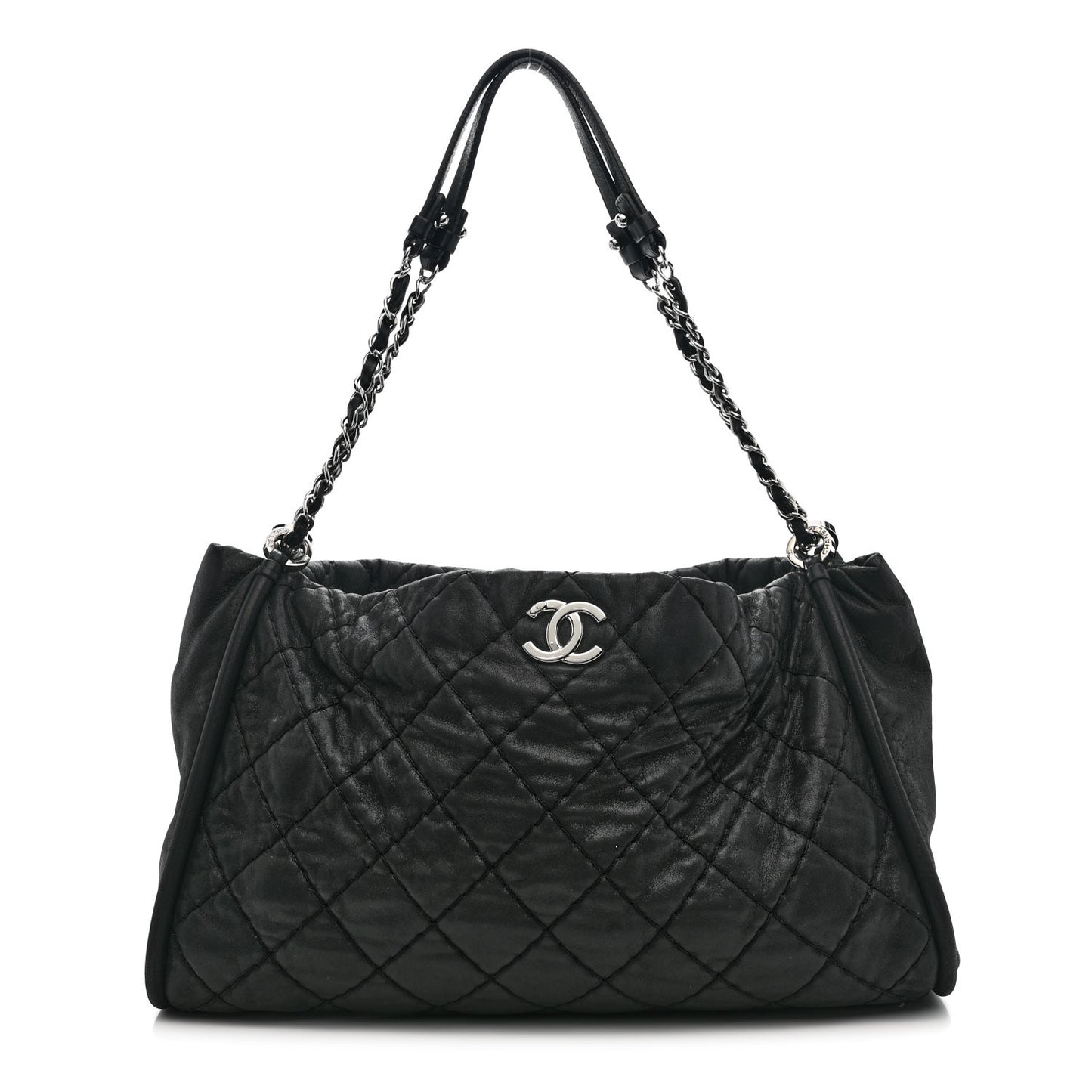 Iridescent Calfskin Quilted Relax CC Shoulder Bag Black