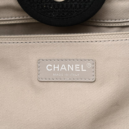 Chanel Striped Canvas Medium Deauville Tote Black 6 of 13