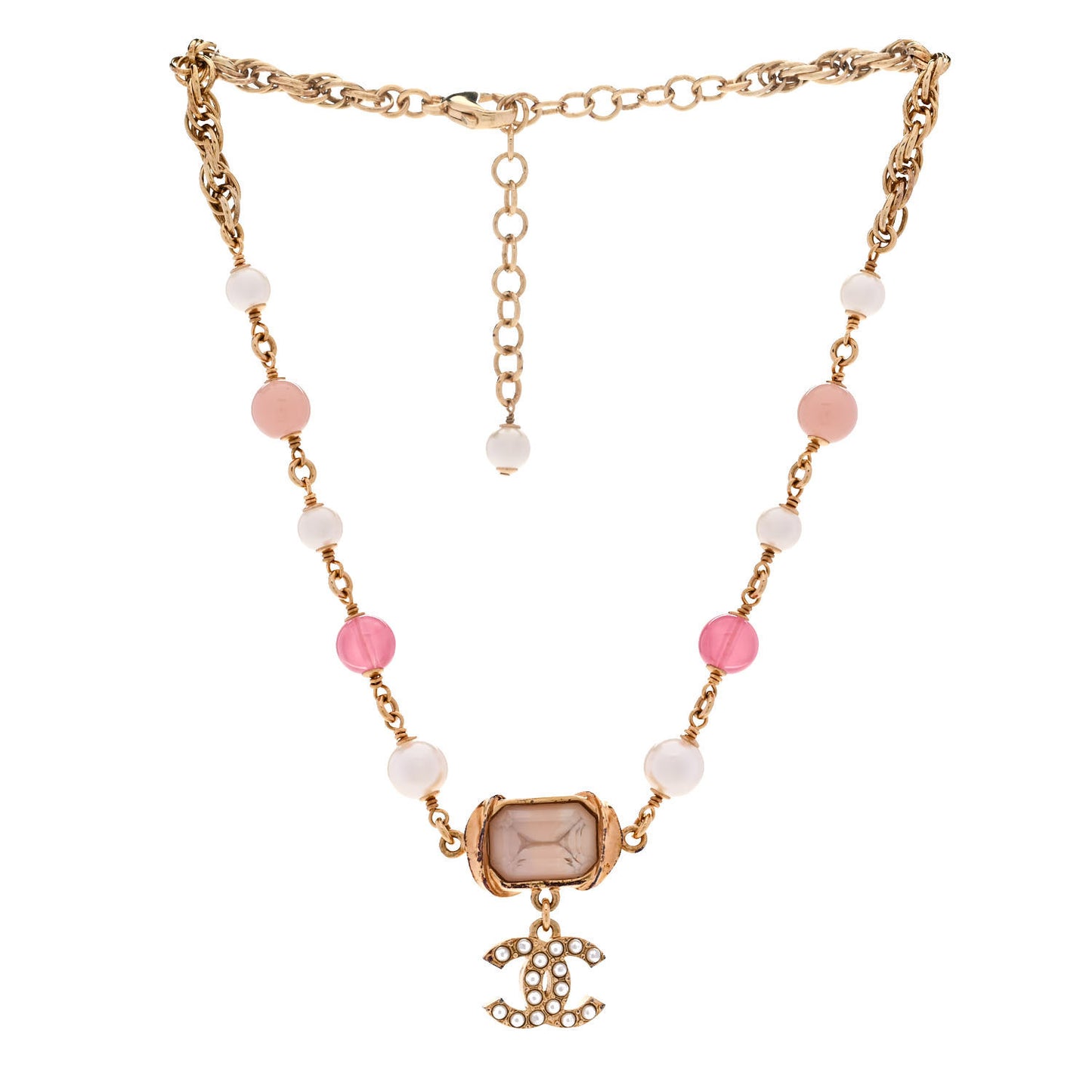 Crystal Pearl Bead CC Choker Gold Pink