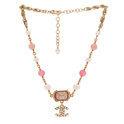 Chanel Crystal Pearl Bead CC Choker Gold Pink 3 of 6