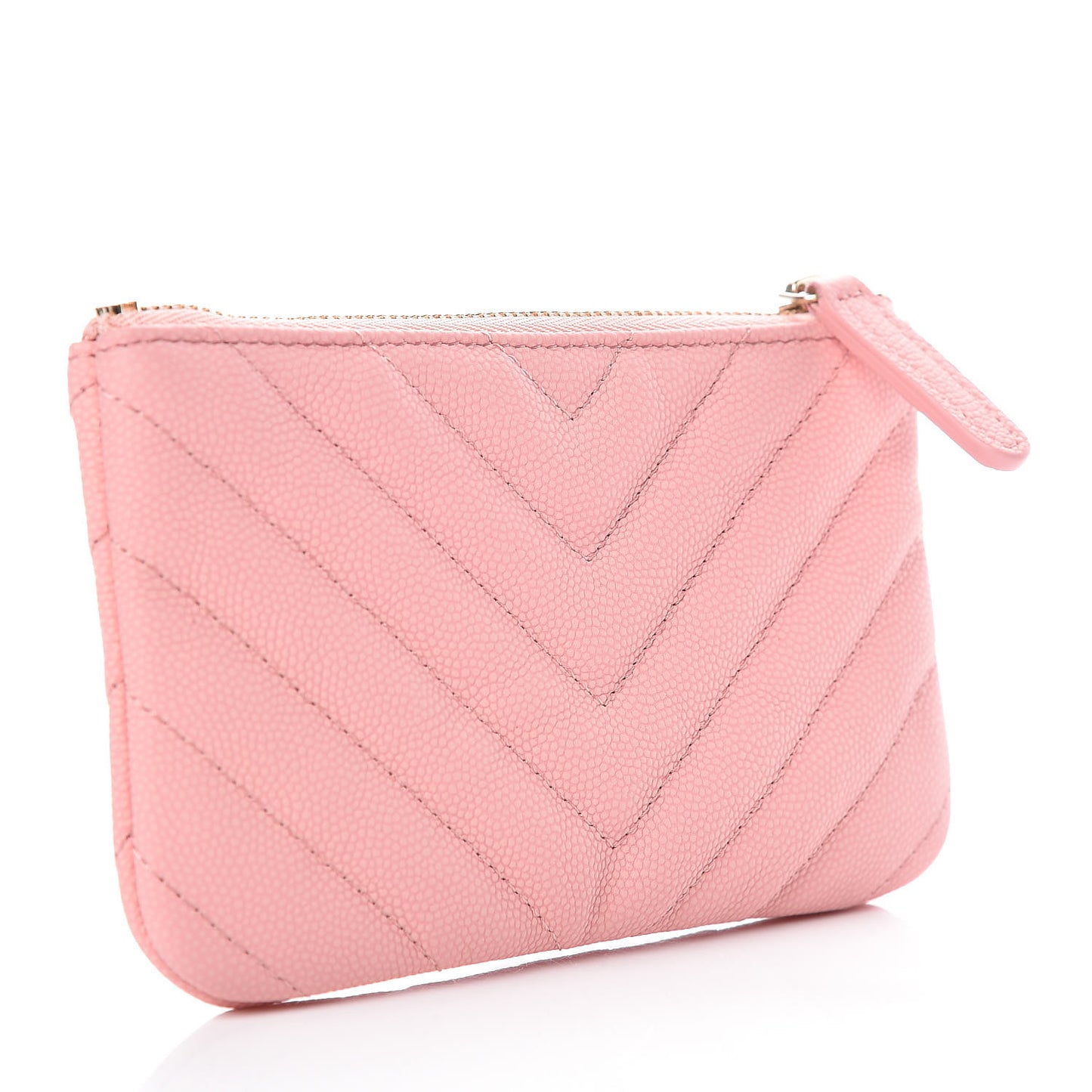 Caviar Chevron Quilted Small Cosmetic Case Pink